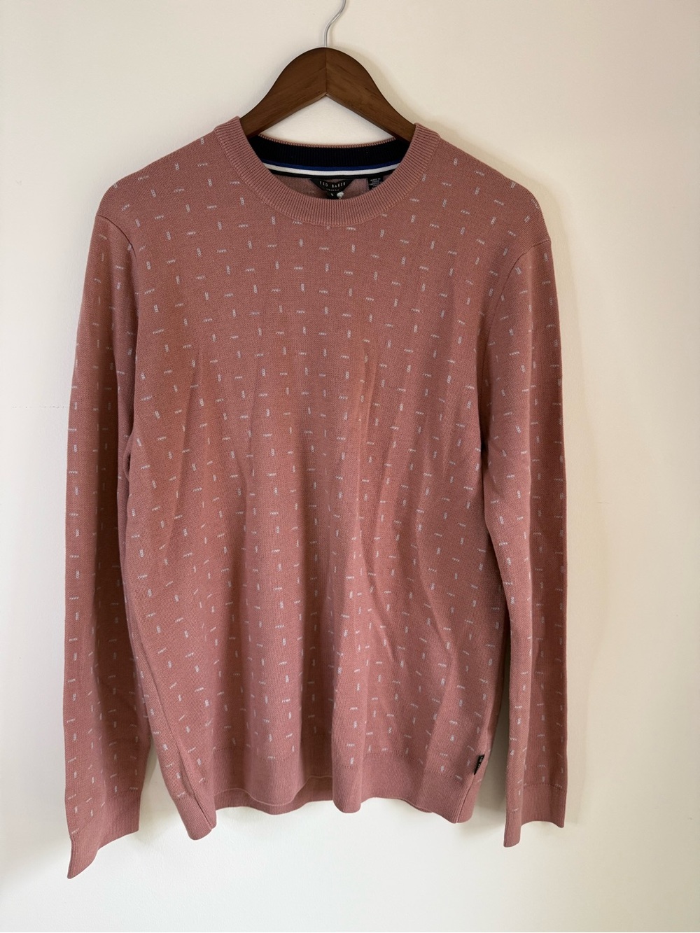Ted Baker London Men's Crewneck Sweater in Dusty Pink with Cream Accents